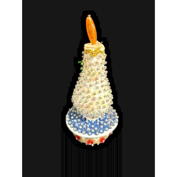 Vintage MCM 5" Candlestick Beaded Sequins Push Pin Christmas Decor Ornament - Picture 5 of 7